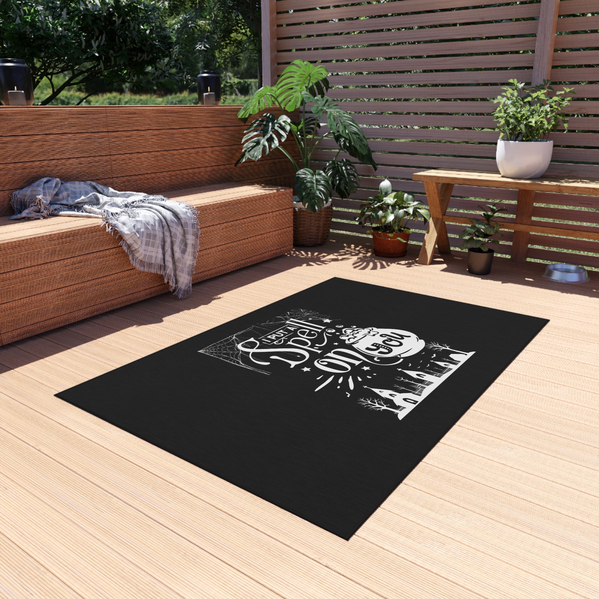 I Put a Spell on You Halloween Outdoor Rug - Spooky Chic Patio Decor - Perfect Fall Flooring Accessory