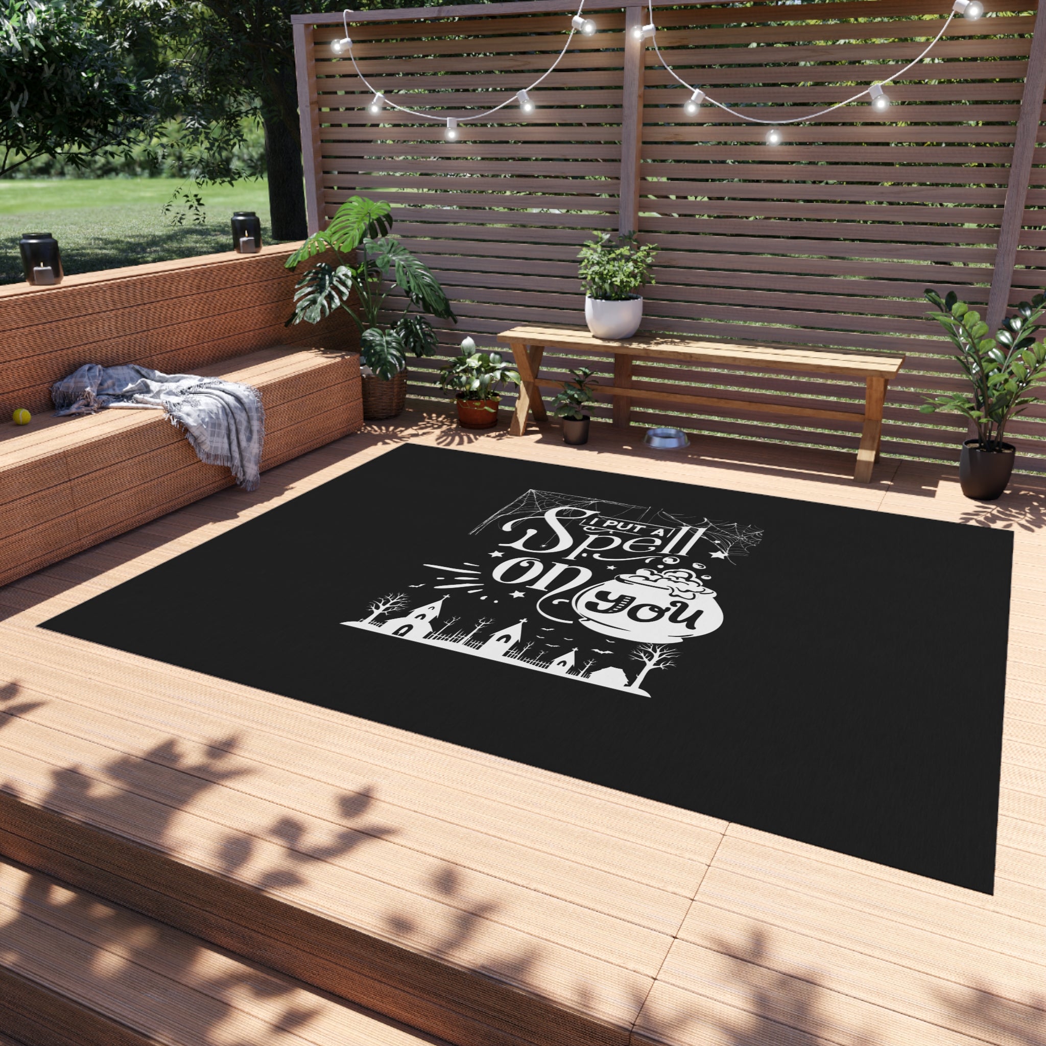 I Put a Spell on You Halloween Outdoor Rug - Spooky Chic Patio Decor - Perfect Fall Flooring Accessory