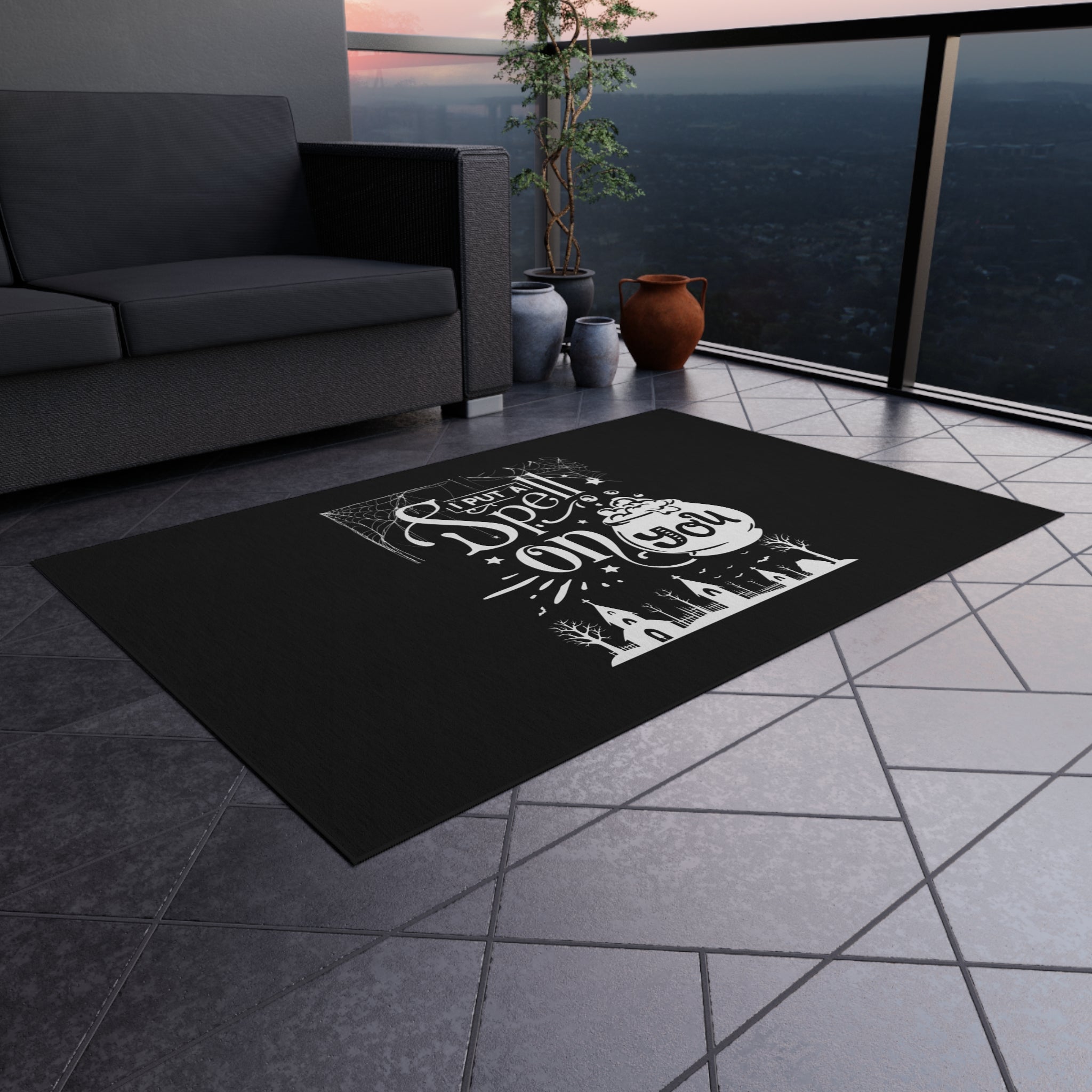 I Put a Spell on You Halloween Outdoor Rug - Spooky Chic Patio Decor - Perfect Fall Flooring Accessory