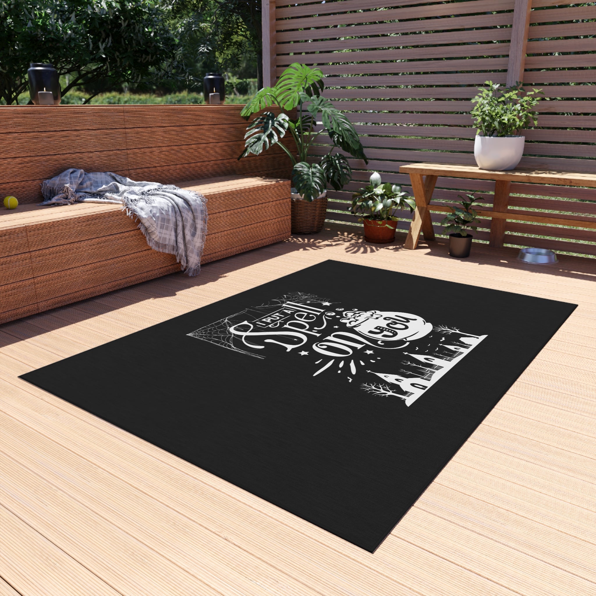 I Put a Spell on You Halloween Outdoor Rug - Spooky Chic Patio Decor - Perfect Fall Flooring Accessory