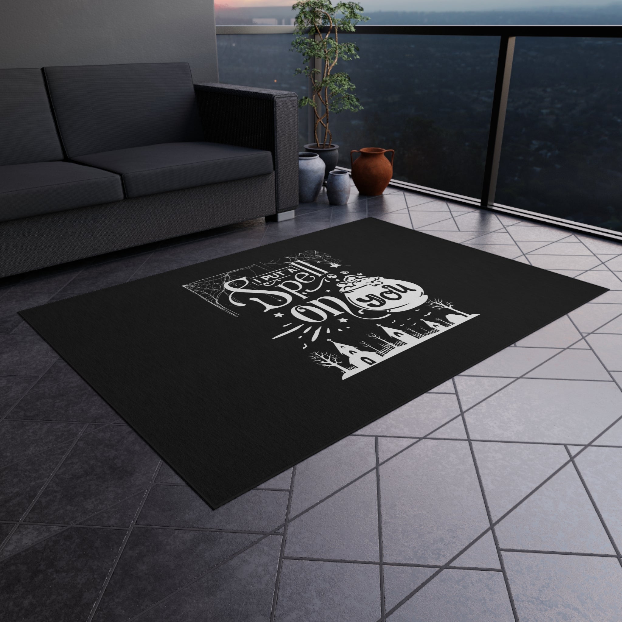 I Put a Spell on You Halloween Outdoor Rug - Spooky Chic Patio Decor - Perfect Fall Flooring Accessory