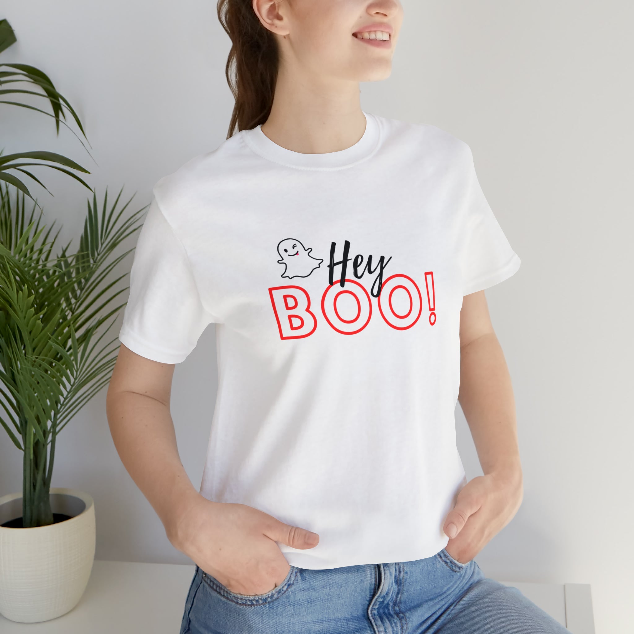 Hey Boo! Halloween Unisex Jersey Short Sleeve Tee