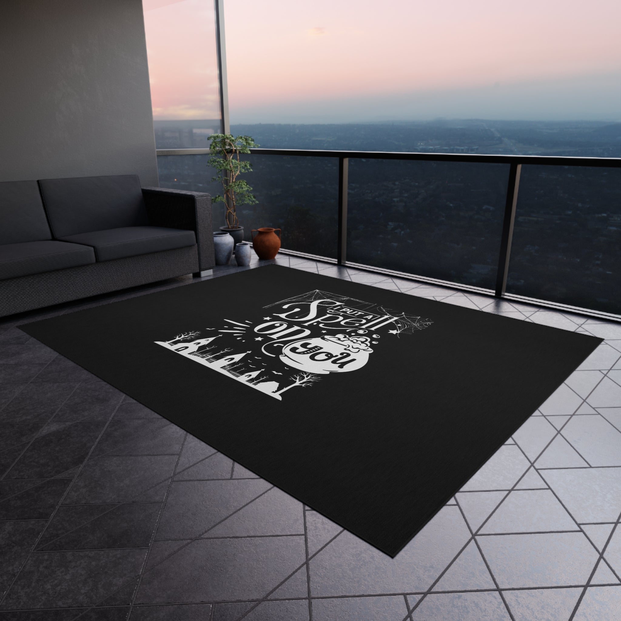 I Put a Spell on You Halloween Outdoor Rug - Spooky Chic Patio Decor - Perfect Fall Flooring Accessory