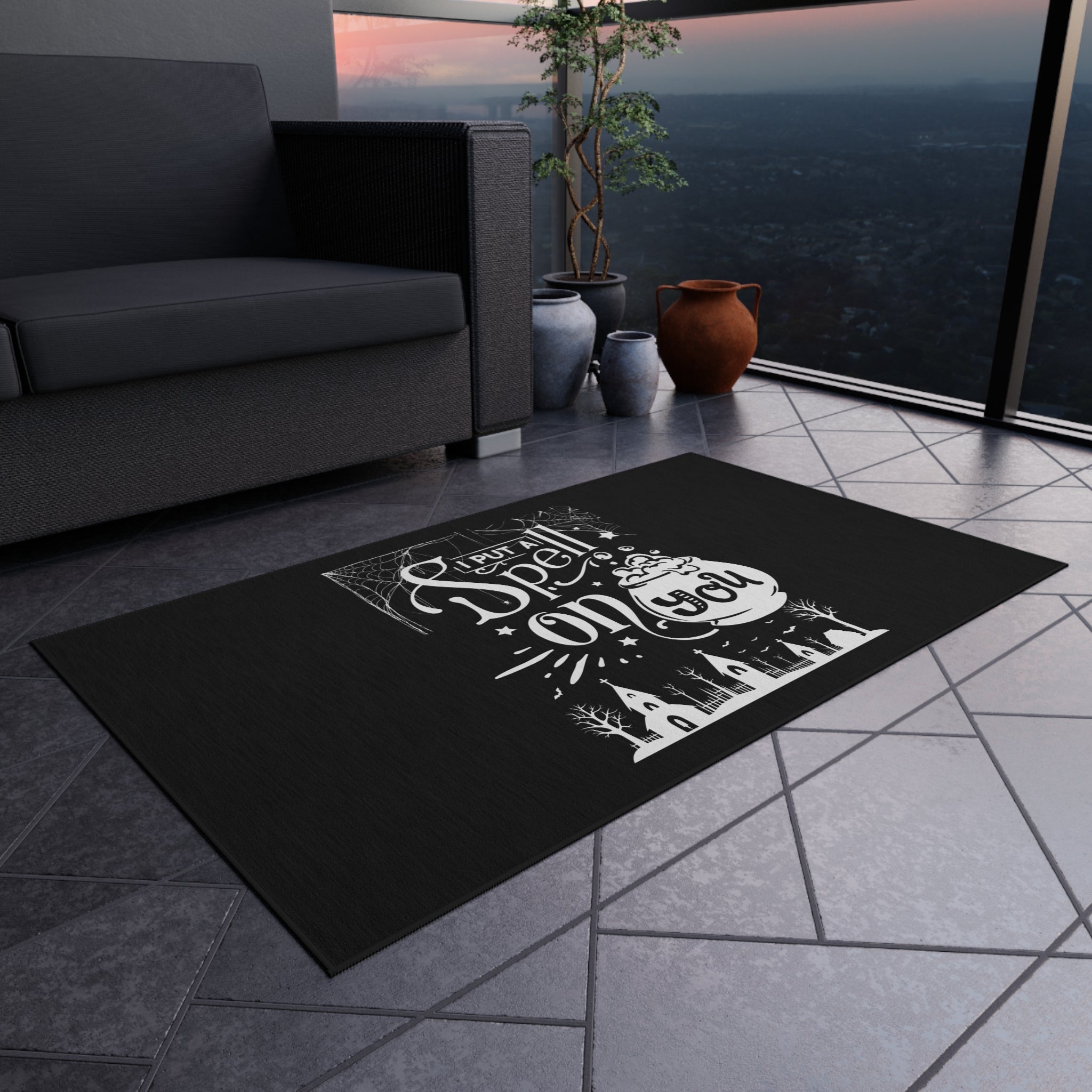 I Put a Spell on You Halloween Outdoor Rug - Spooky Chic Patio Decor - Perfect Fall Flooring Accessory
