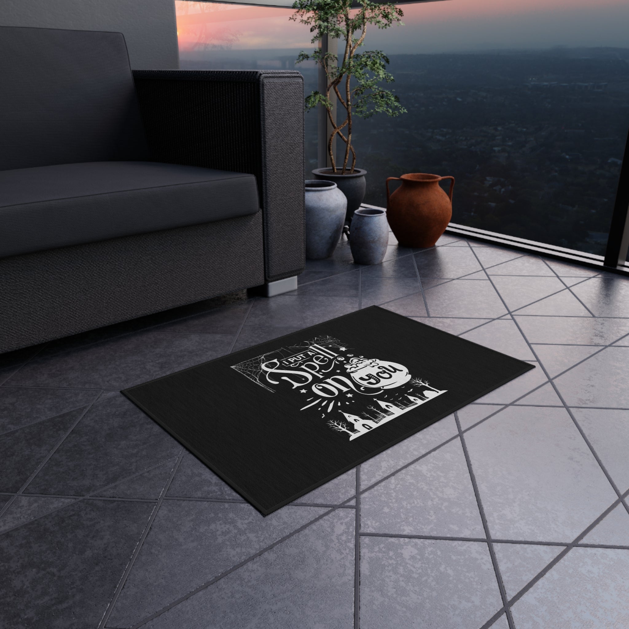 I Put a Spell on You Halloween Outdoor Rug - Spooky Chic Patio Decor - Perfect Fall Flooring Accessory