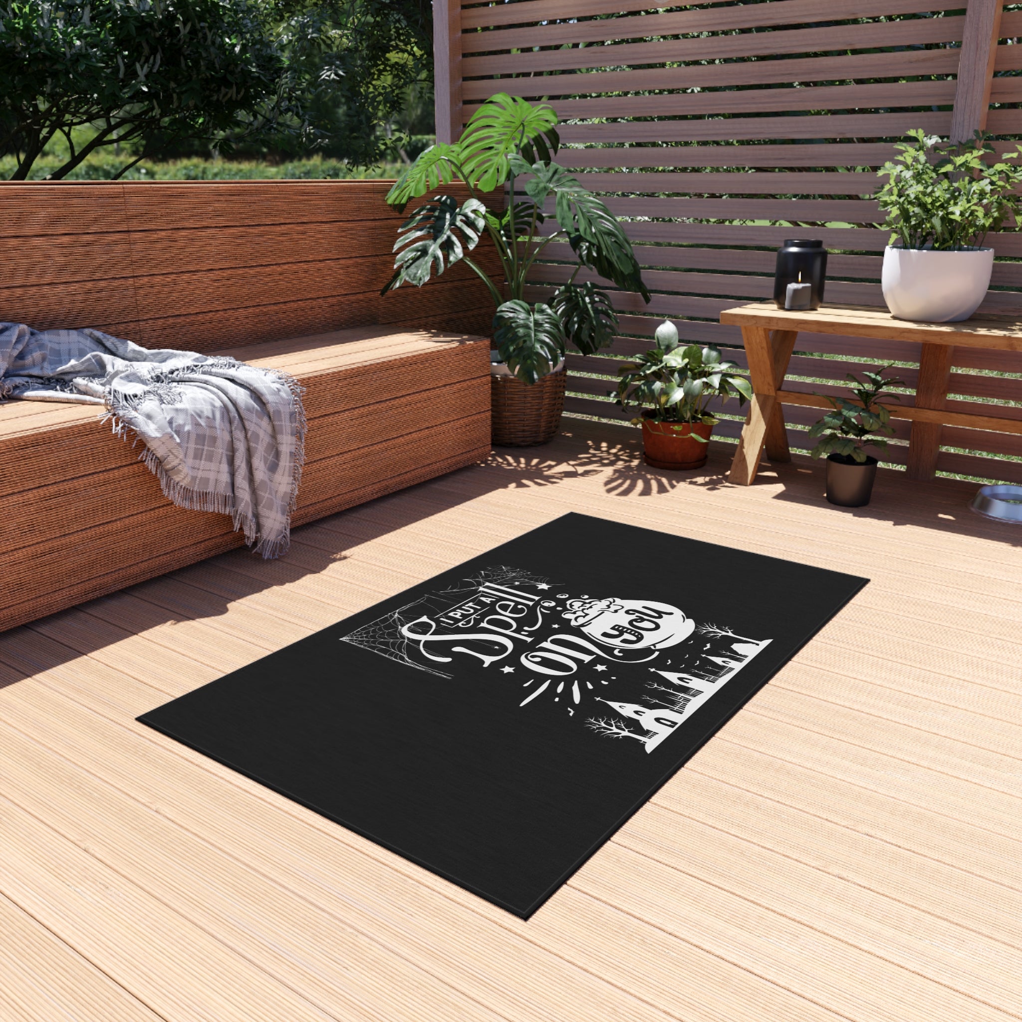 I Put a Spell on You Halloween Outdoor Rug - Spooky Chic Patio Decor - Perfect Fall Flooring Accessory
