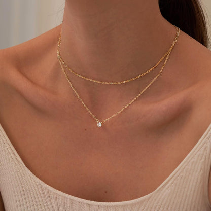 Dainty 14K Gold &amp; Silver CZ Choker Necklace
