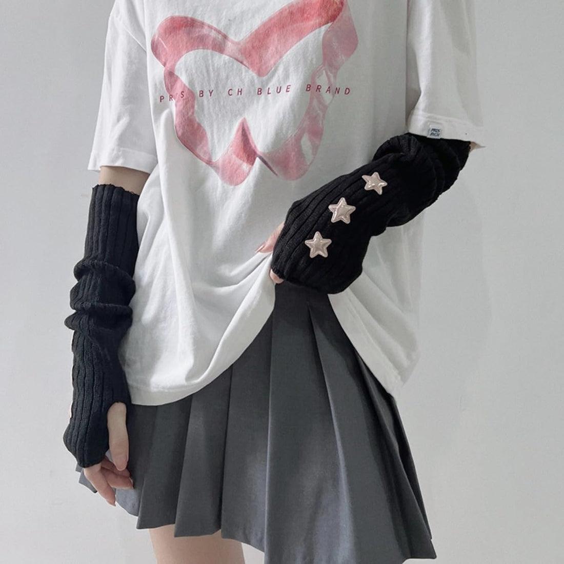 Cute Y2K Star Arm Warmers – Kawaii Half-Finger Gloves for Teens
