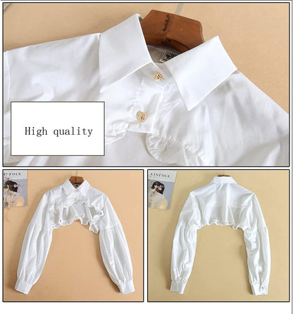 Detachable Dickey Collar Blouse – False Half Shirt, Long Sleeve Crop Top