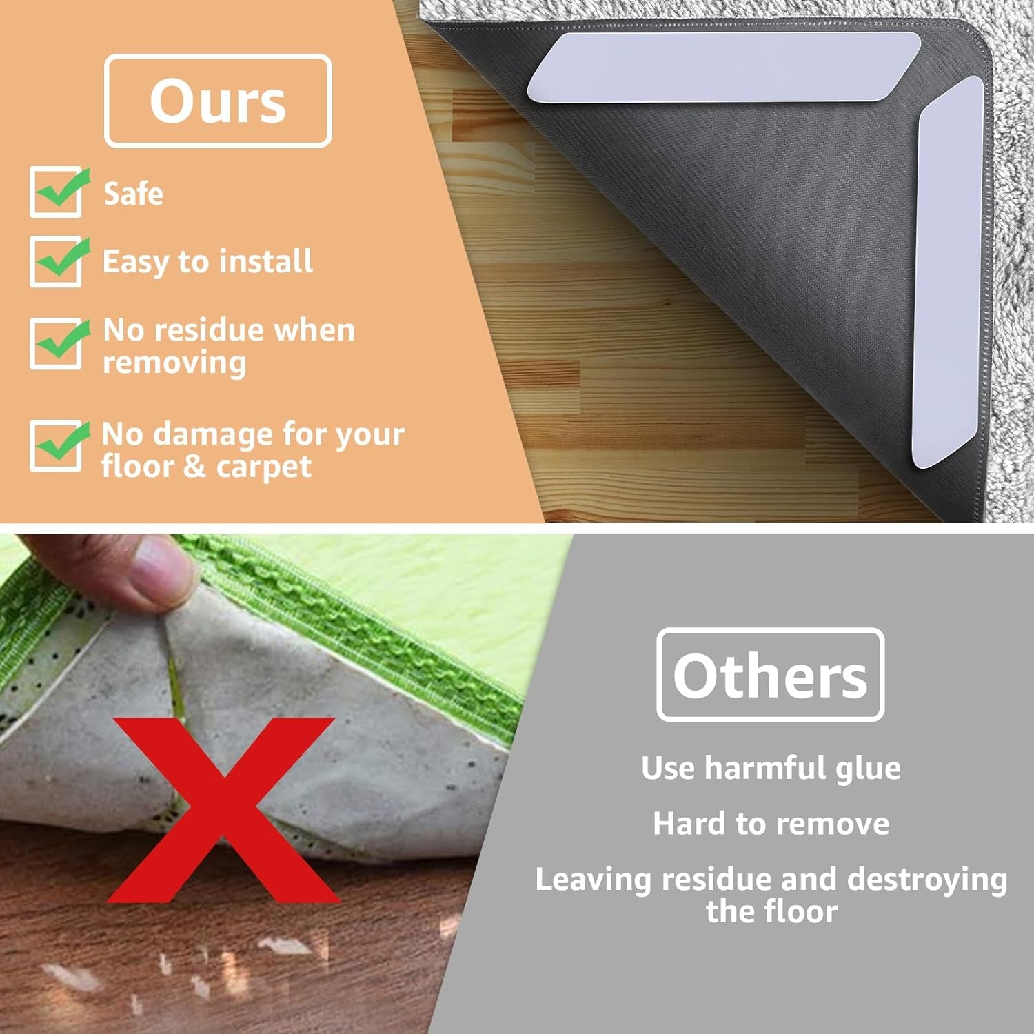 12 PCS Double-Sided Non-Slip Rug Tape