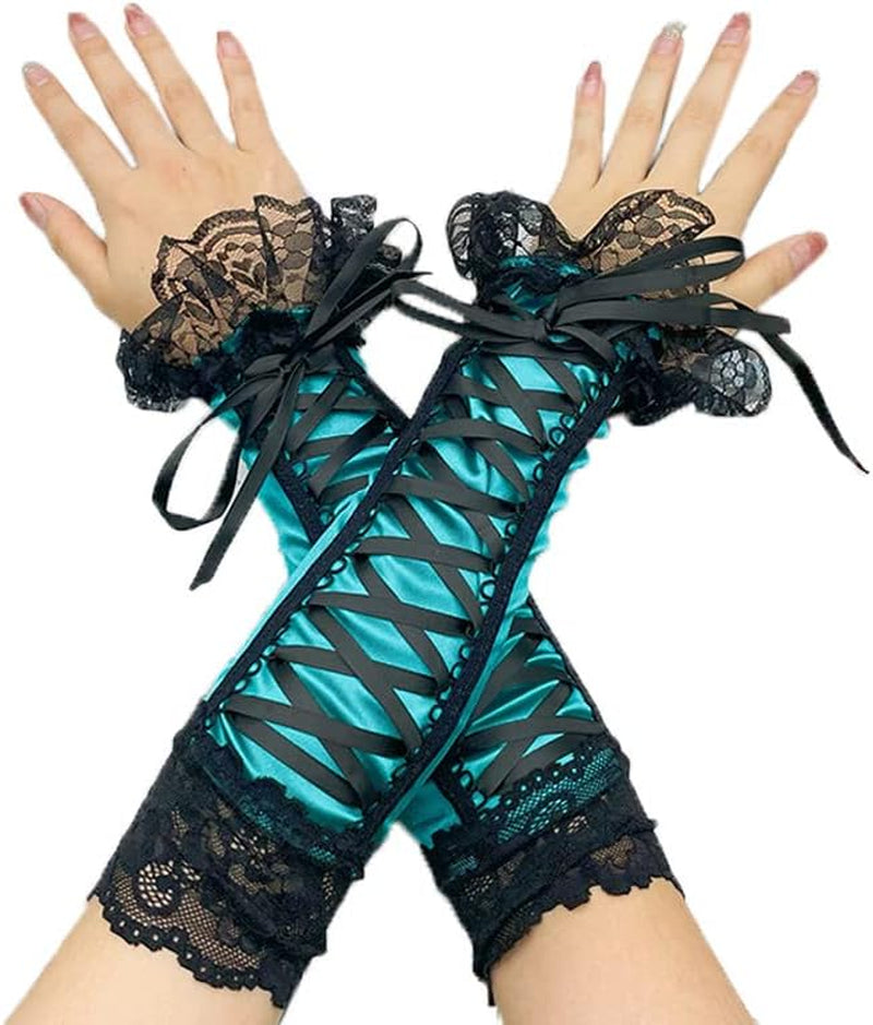 Long 13&quot; Fingerless Satin Lace Gloves for Bridal &amp; Prom