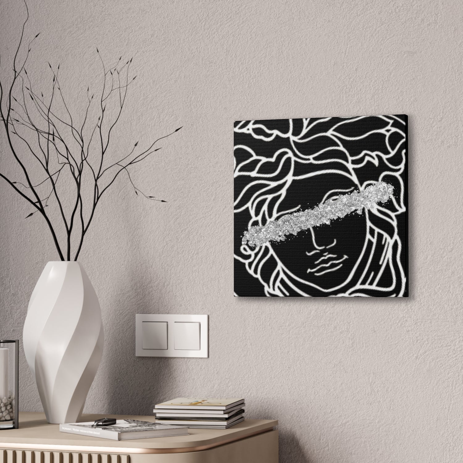 Medusa Head Luxury Black and Silver Canvas Wall Art