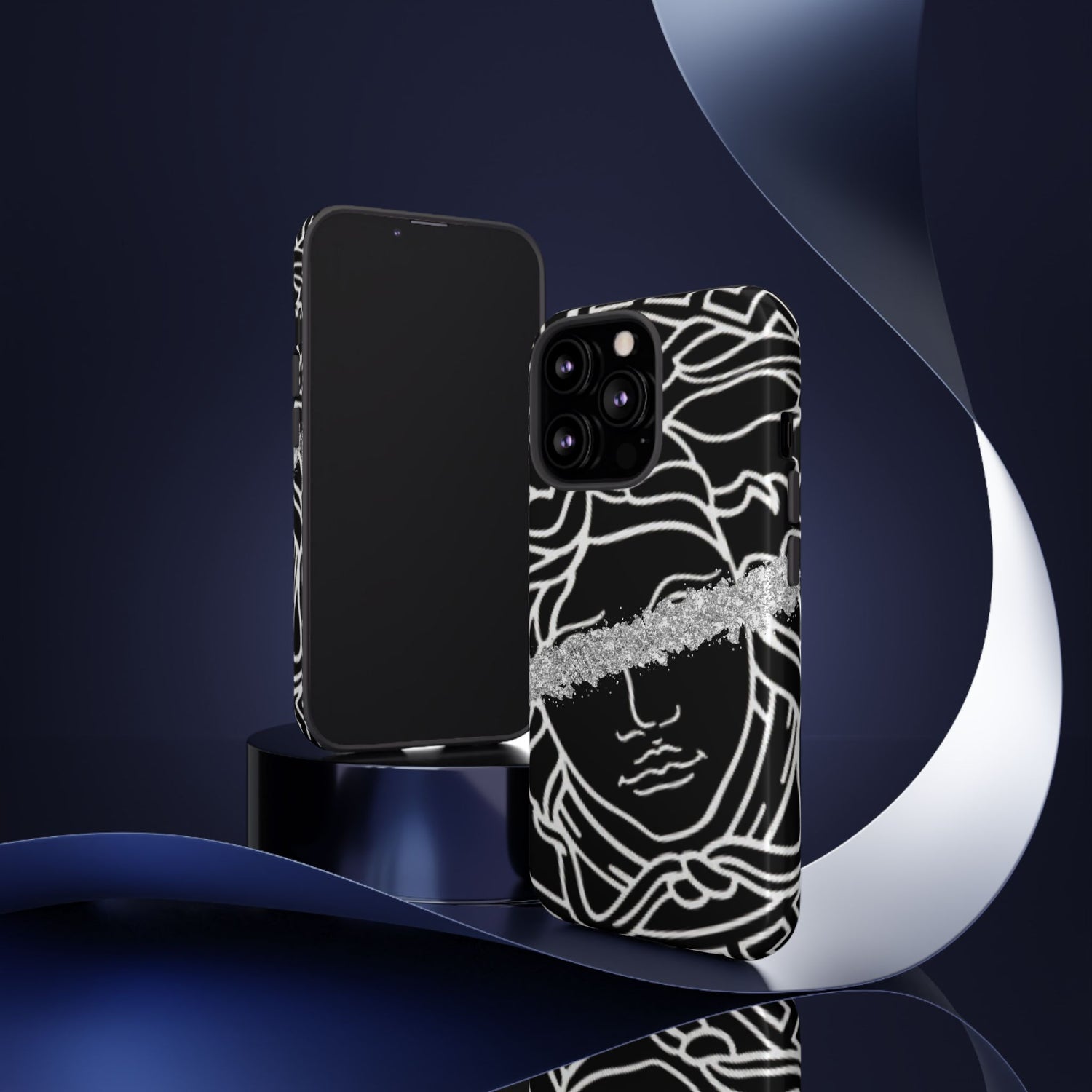 Luxury Medusa Head Tough Black and Silver Phone Case