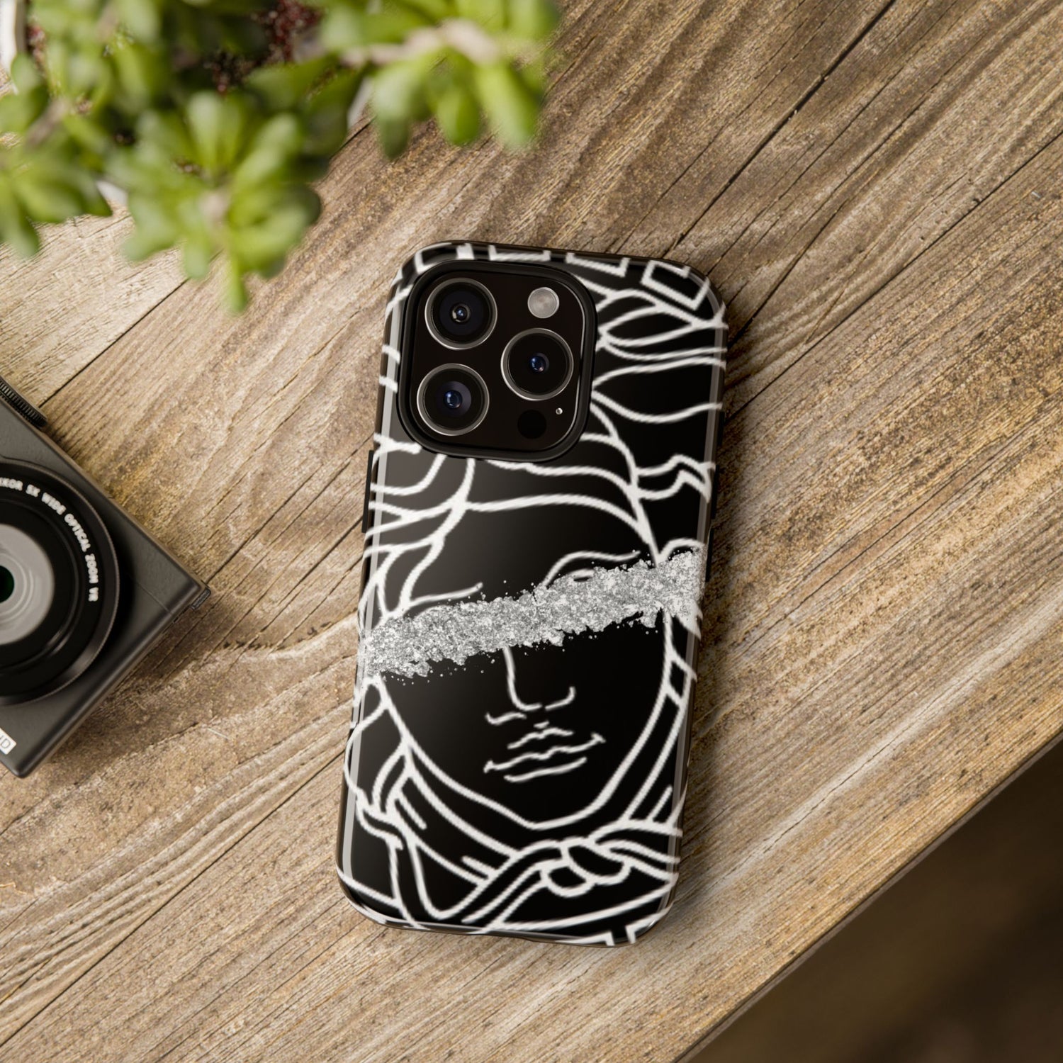 Luxury Medusa Head Tough Black and Silver Phone Case