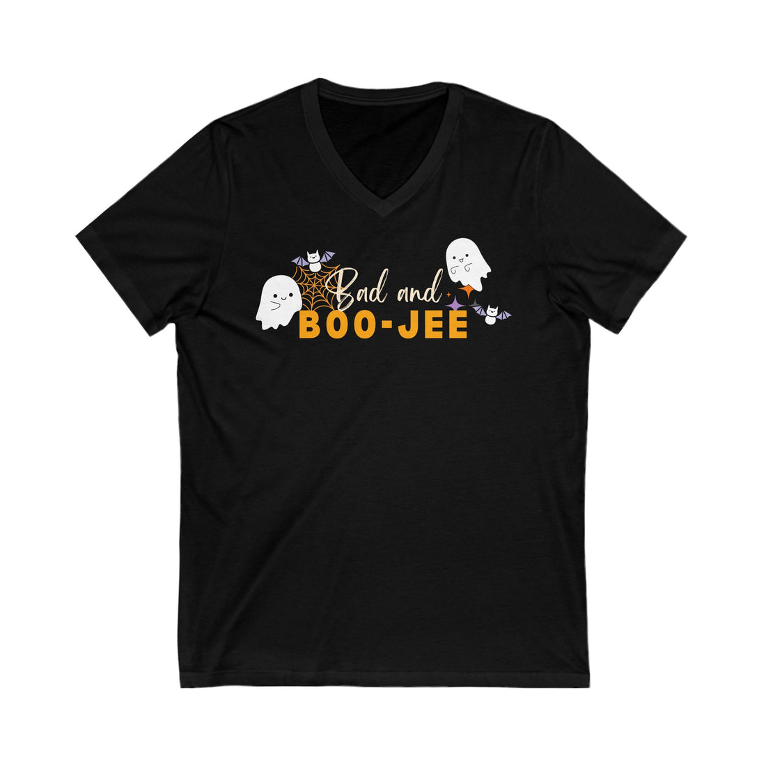 Bad and Boo-jee VNeck Halloween TShirt | Trendy Womens Tee for Spooky Season Fashion