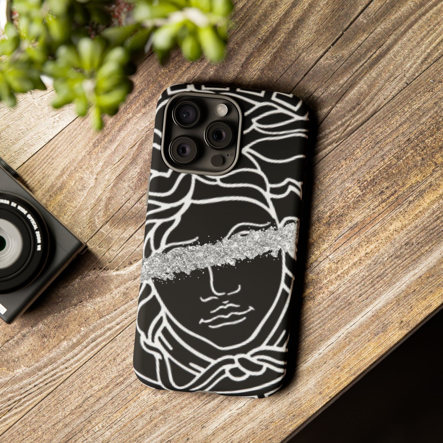 Luxury Medusa Head Tough Black and Silver Phone Case