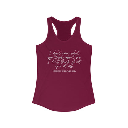 Luxury Coco Chanel Quote Tank, I Dont Care What You Think About Me I Dont Think About You At All Tank Top, Fashion Gift for Her