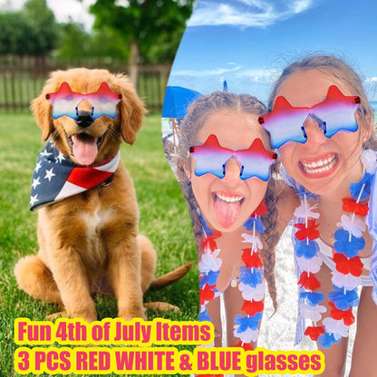 4th of July Red White Blue USA Flag Glasses