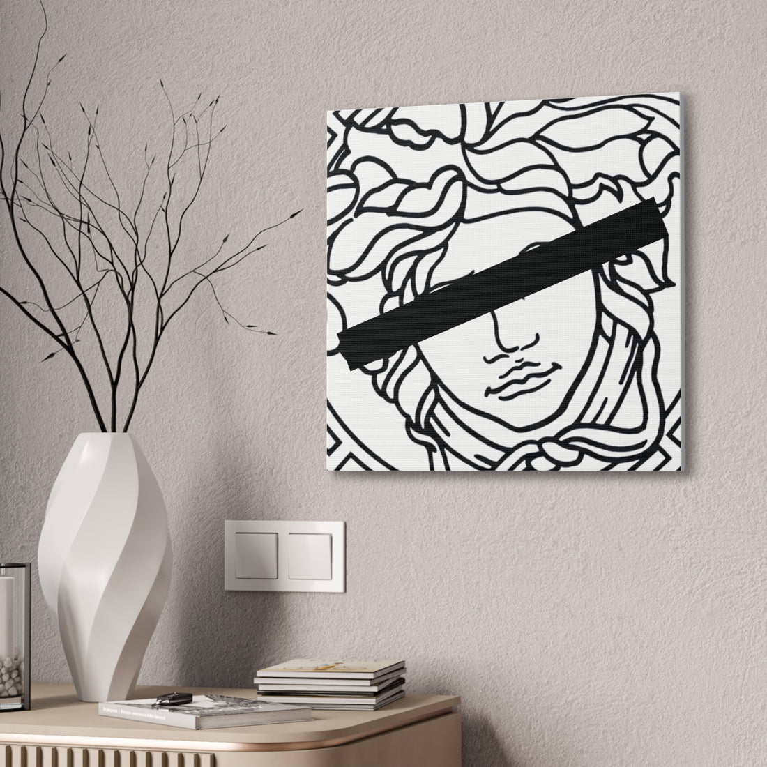 Medusa Head White Canvas Stretched Wall Art