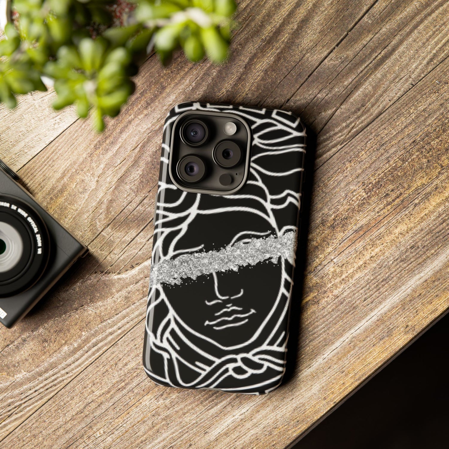 Luxury Medusa Head Tough Black and Silver Phone Case