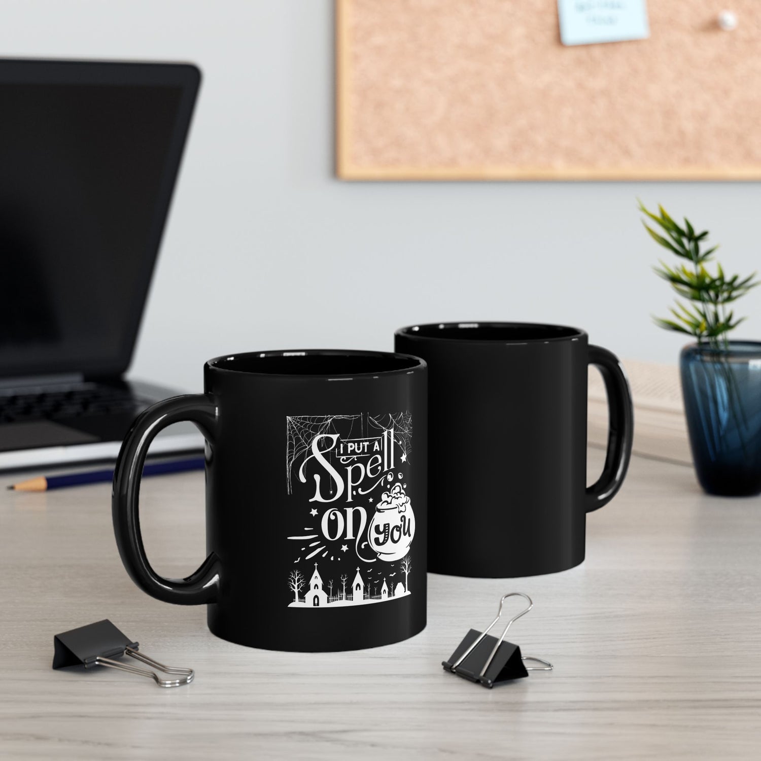 I Put a Spell on You Halloween Black Coffee Mug - Spooky Chic Drinkware - Perfect Fall Beverage Accessory