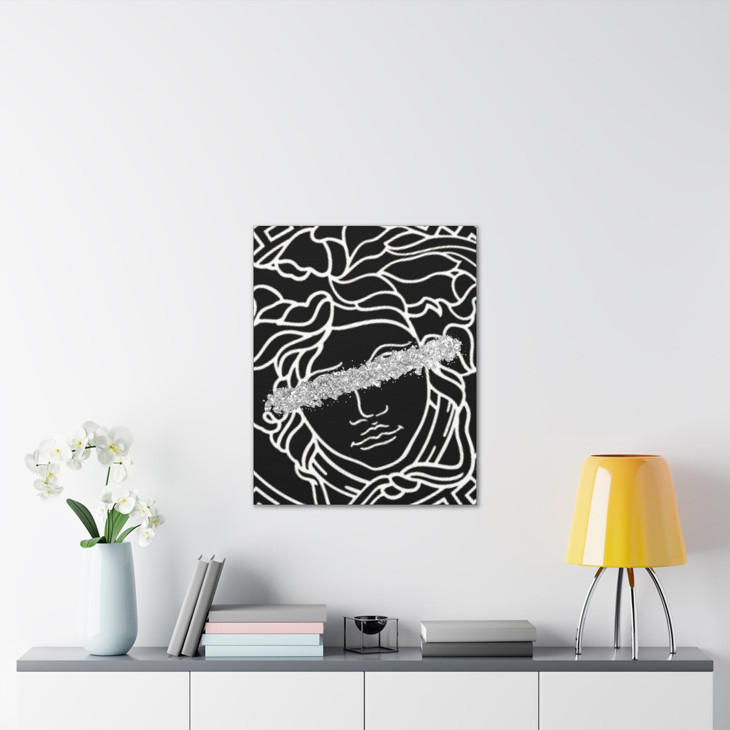 Medusa Head Luxury Black and Silver Canvas Wall Art