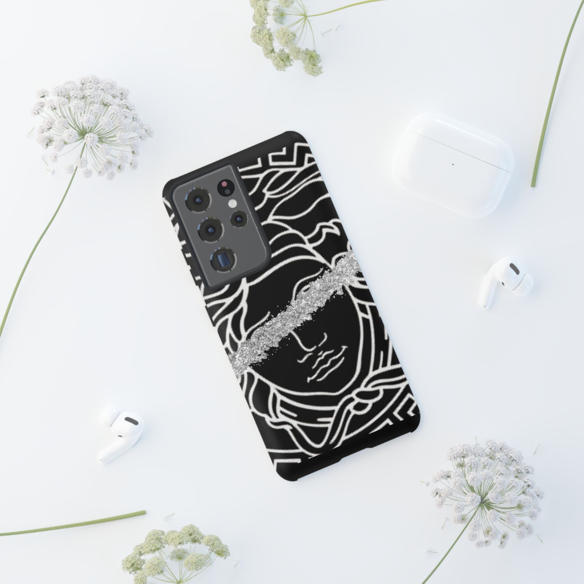 Luxury Medusa Head Tough Black and Silver Phone Case