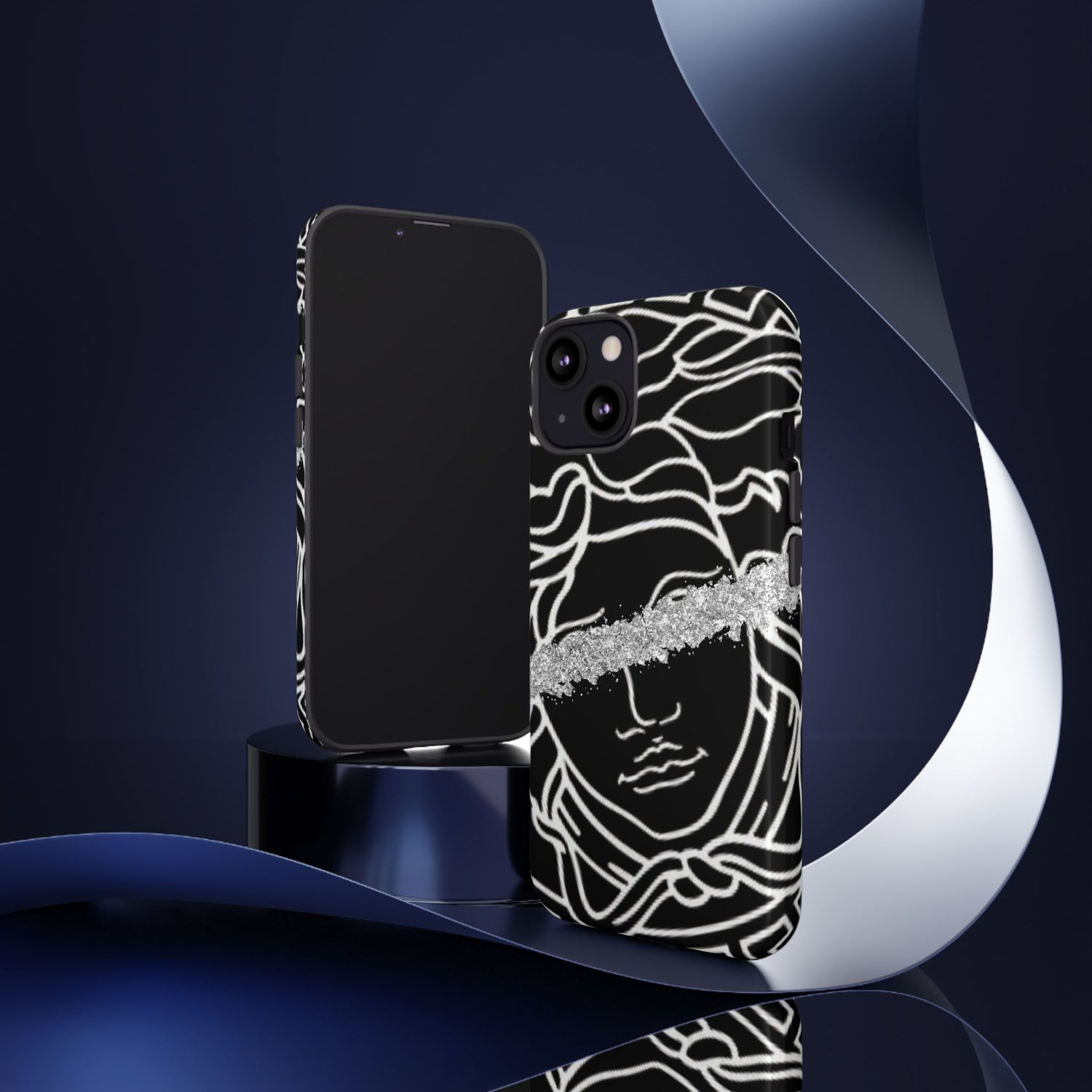 Luxury Medusa Head Tough Black and Silver Phone Case