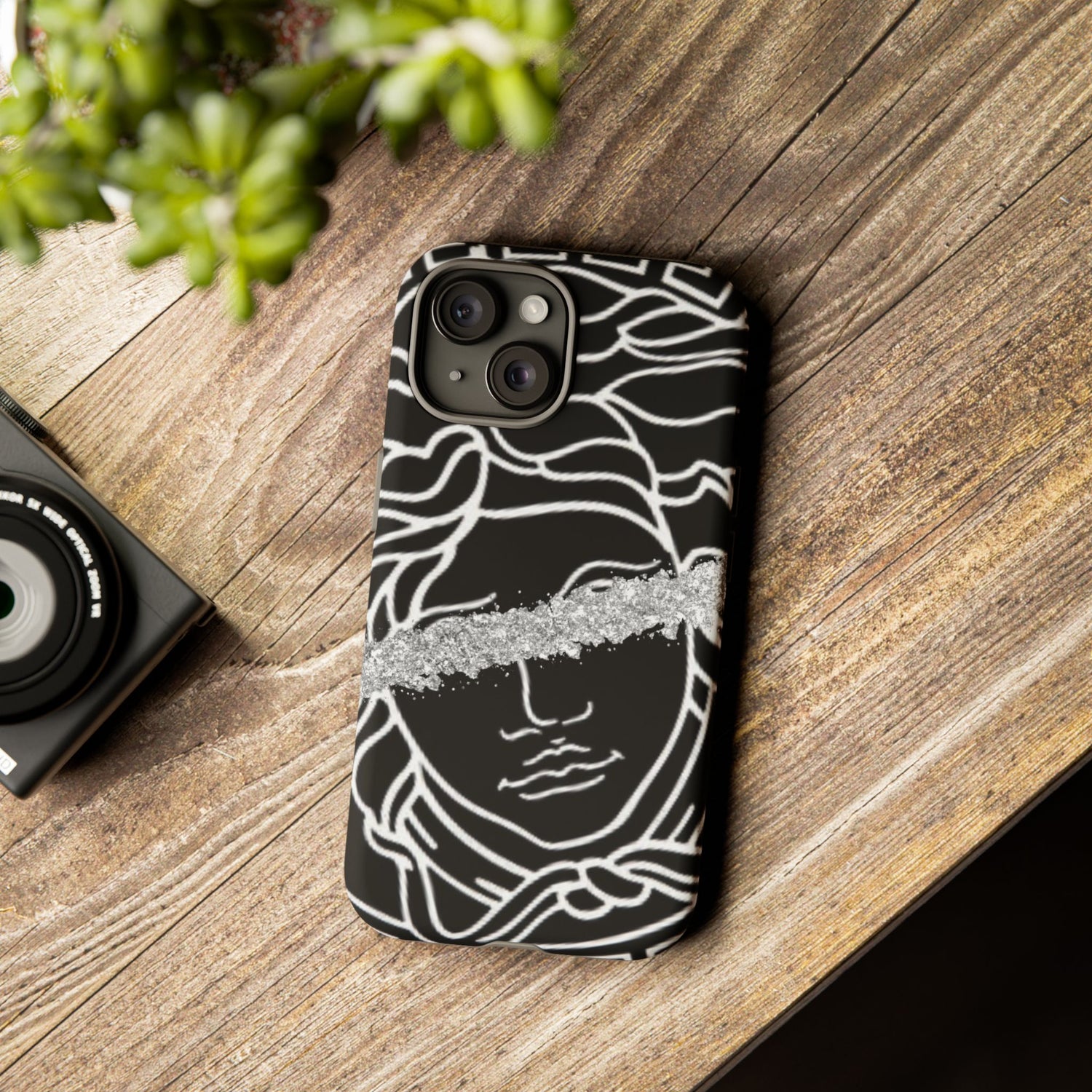 Luxury Medusa Head Tough Black and Silver Phone Case