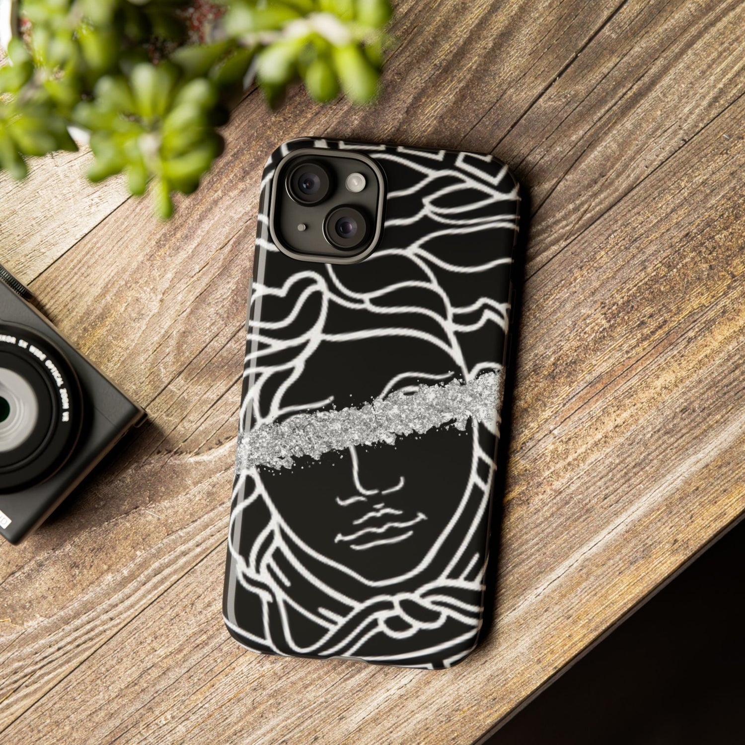 Luxury Medusa Head Tough Black and Silver Phone Case