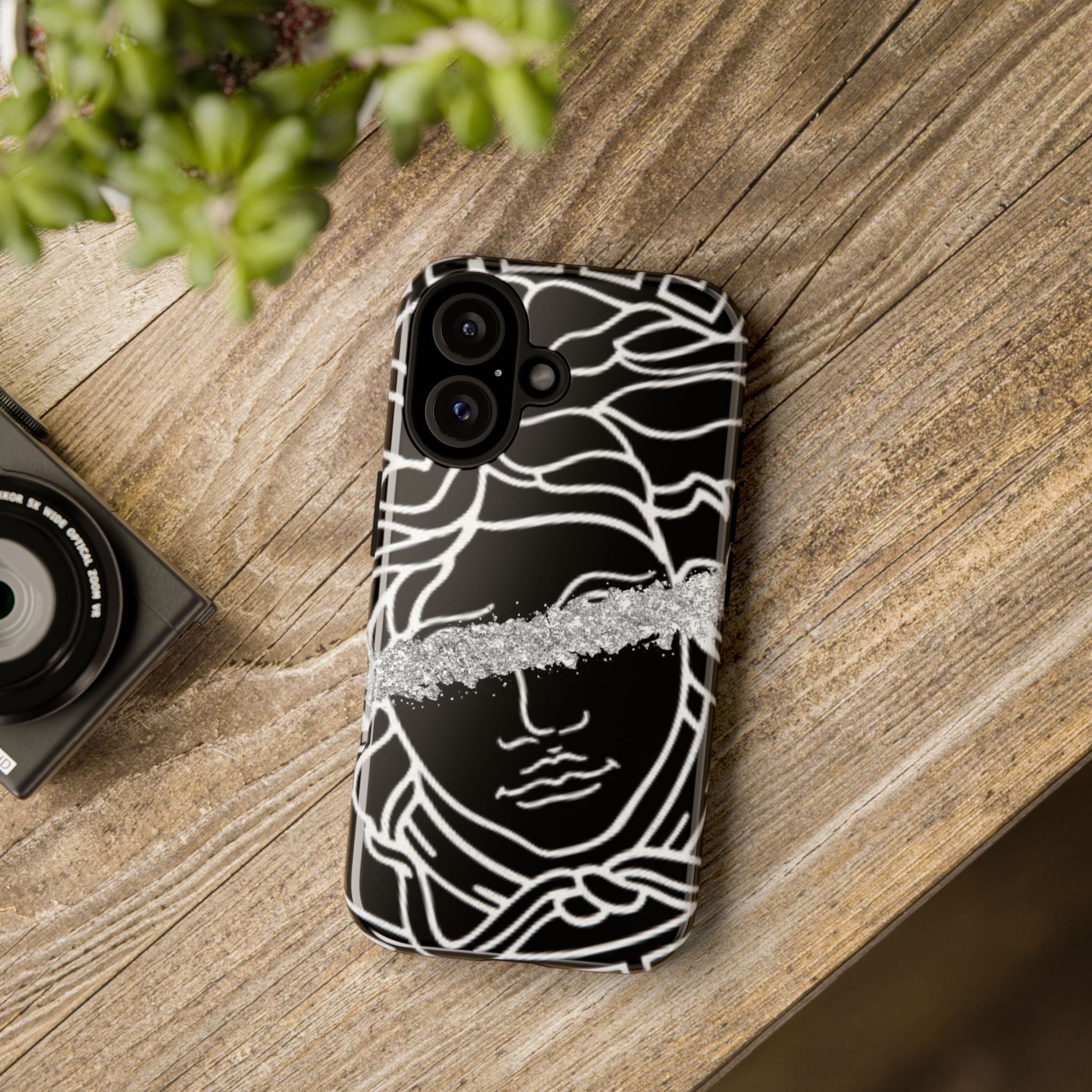 Luxury Medusa Head Tough Black and Silver Phone Case