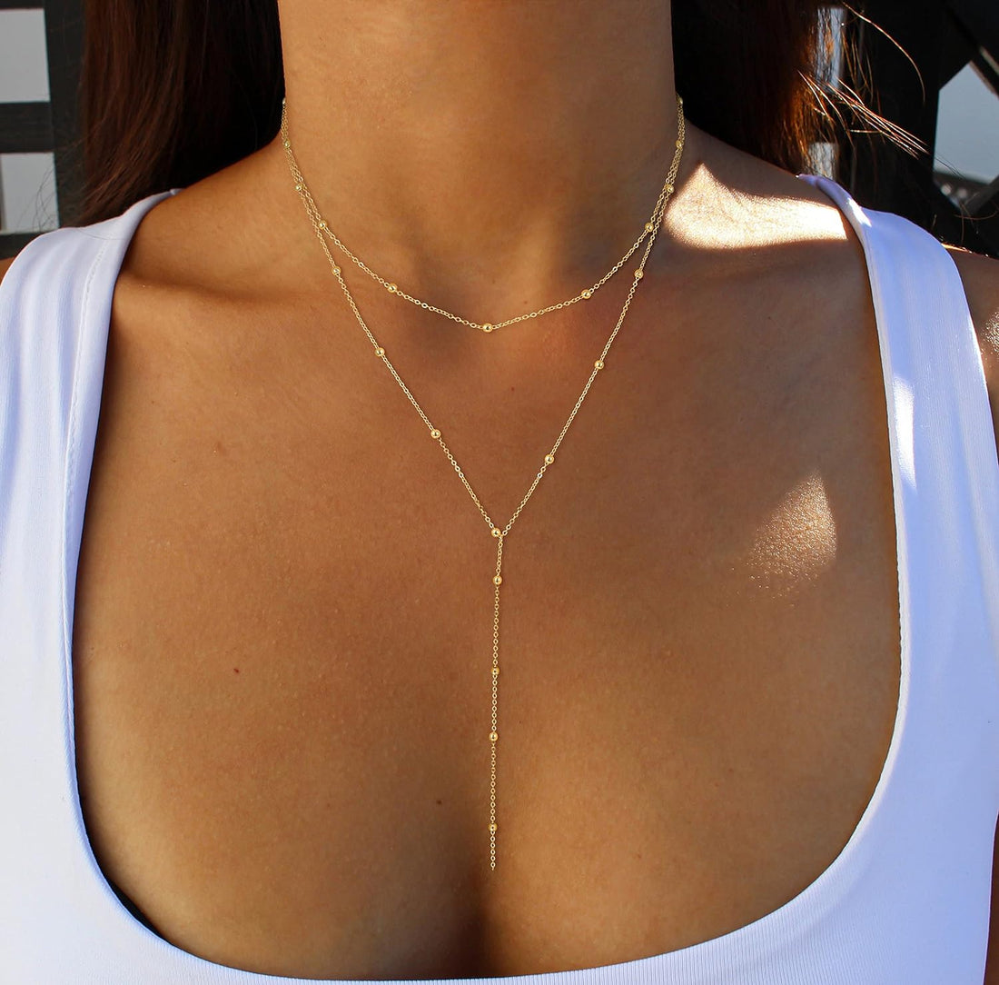 Dainty 14K Gold &amp; Silver Lariat Necklace