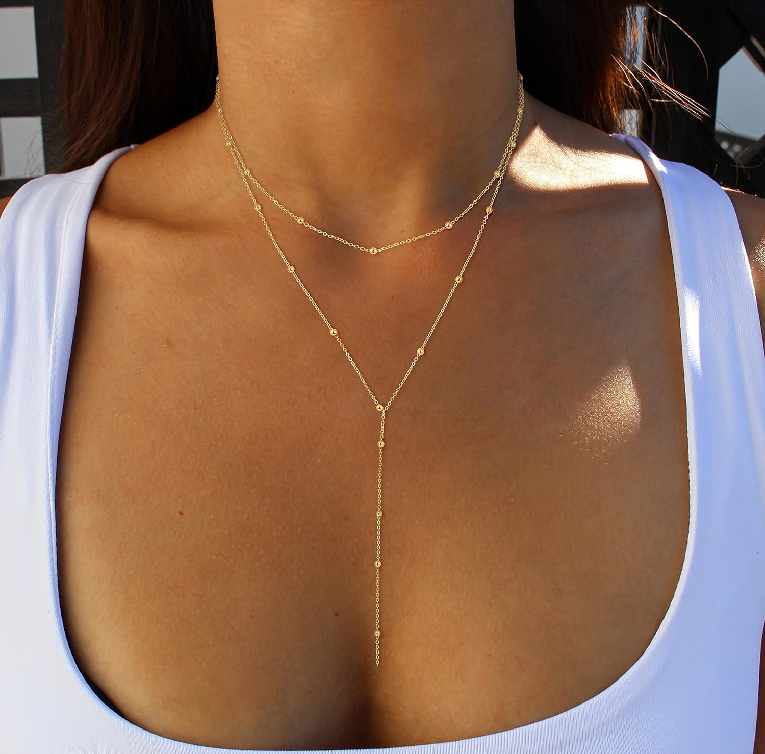 Dainty 14K Gold &amp; Silver Lariat Necklace