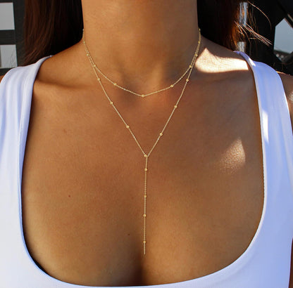 Dainty 14K Gold &amp; Silver Lariat Necklace