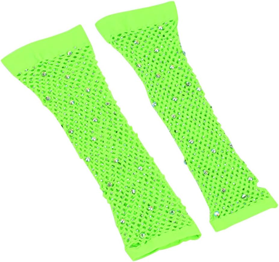 Long Fishnet Fingerless Gloves with Rhinestones – 80’s Party Cosplay