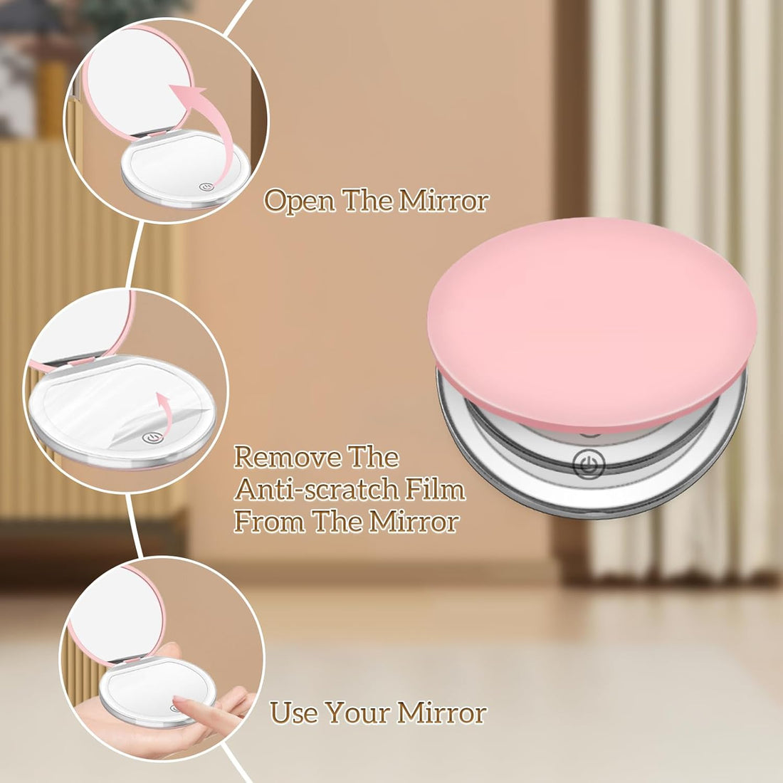 LED Compact Mirror 1X/3X Magnification – Pink