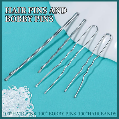 300PCS Silver Bobby Pins &amp; Hair Bands Kit