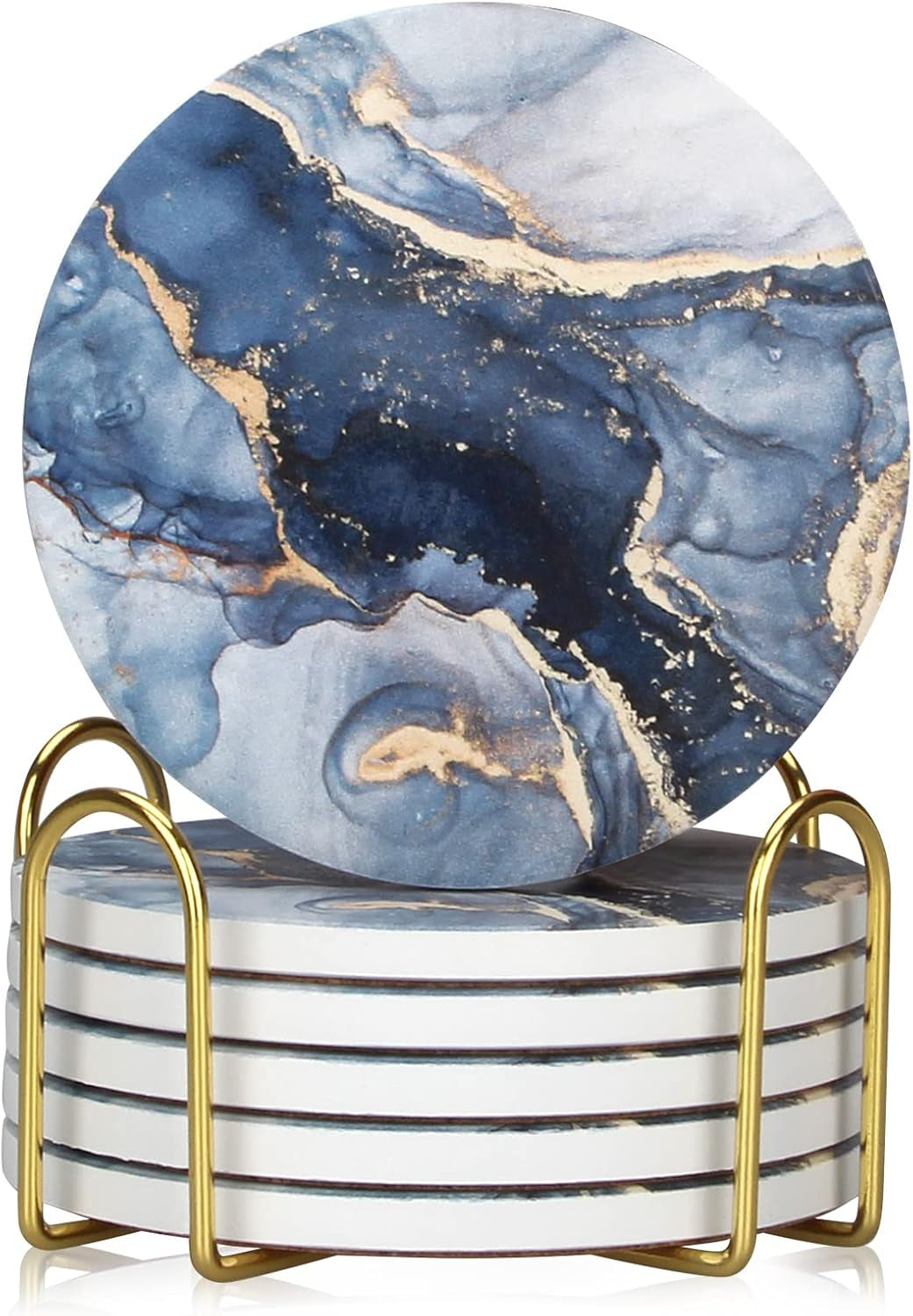 Navy Blue Marble Ceramic Coasters Set