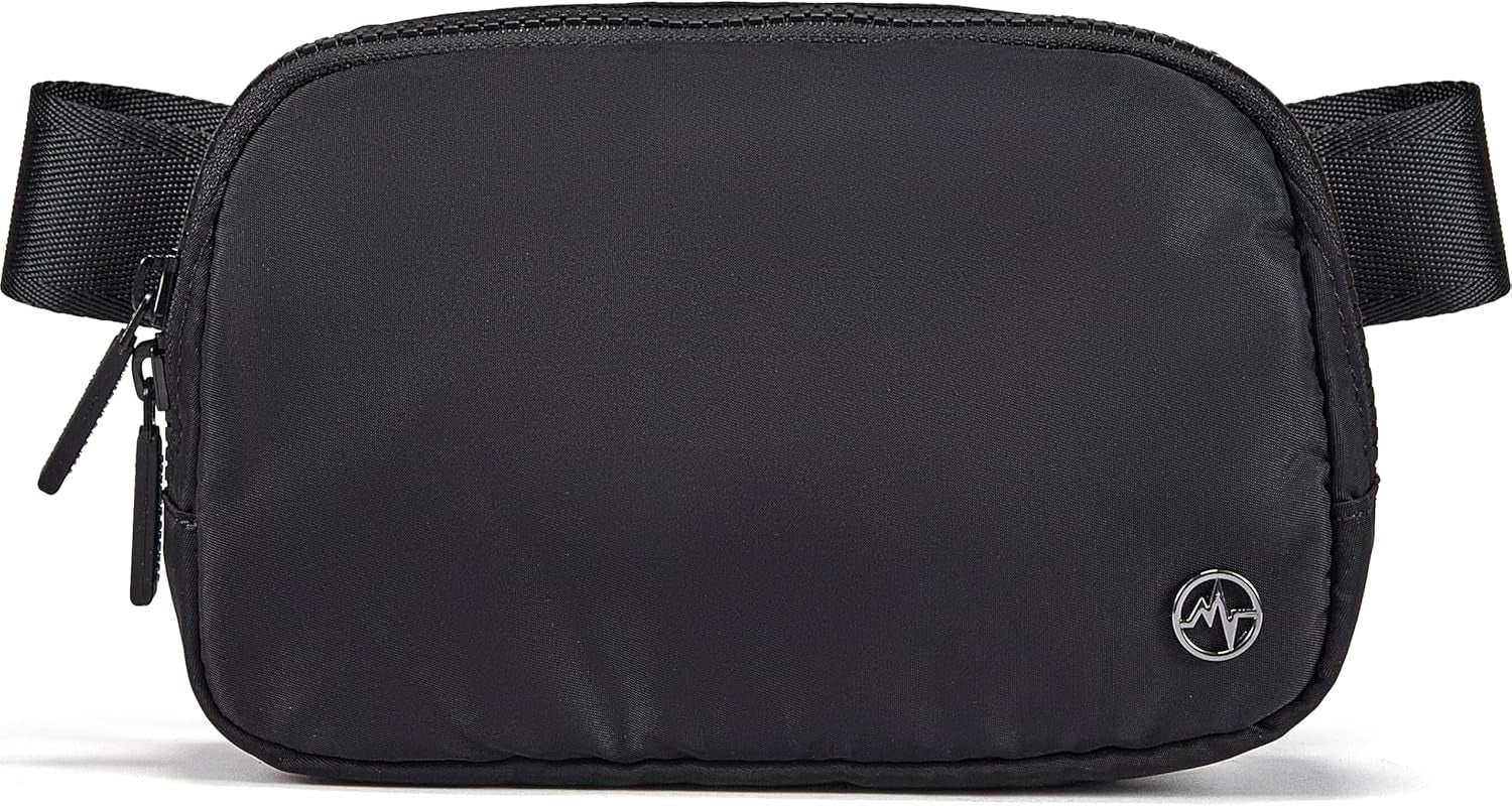 Two-Way Zipper Nylon Fanny Pack – Water-Repellent Crossbody Belt Bag (Black)
