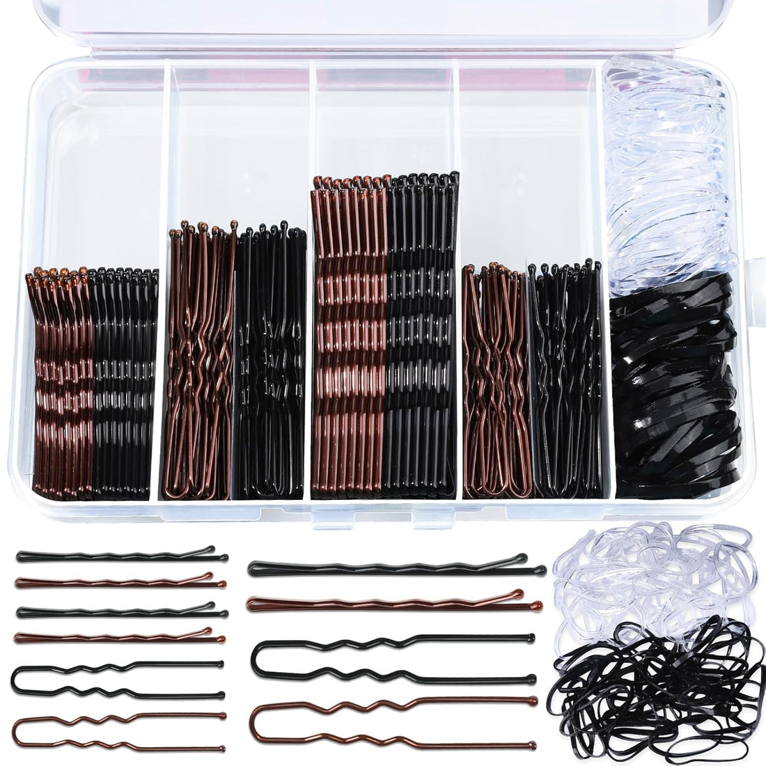 300PCS Brown &amp; Black Bobby Pins and Hair Bands Kit