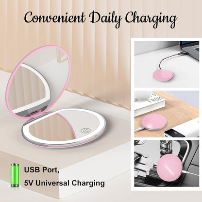 LED Compact Mirror 1X/3X Magnification – Pink