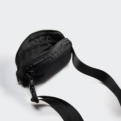 Two-Way Zipper Nylon Fanny Pack – Water-Repellent Crossbody Belt Bag (Black)