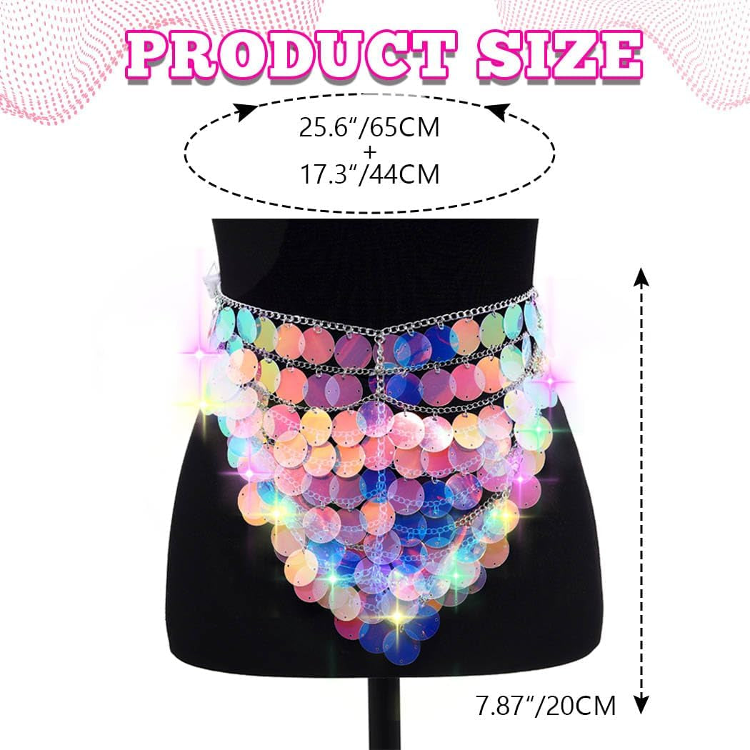 Light up Sequin Chain Skirt Sparkly Rave Body Accessories