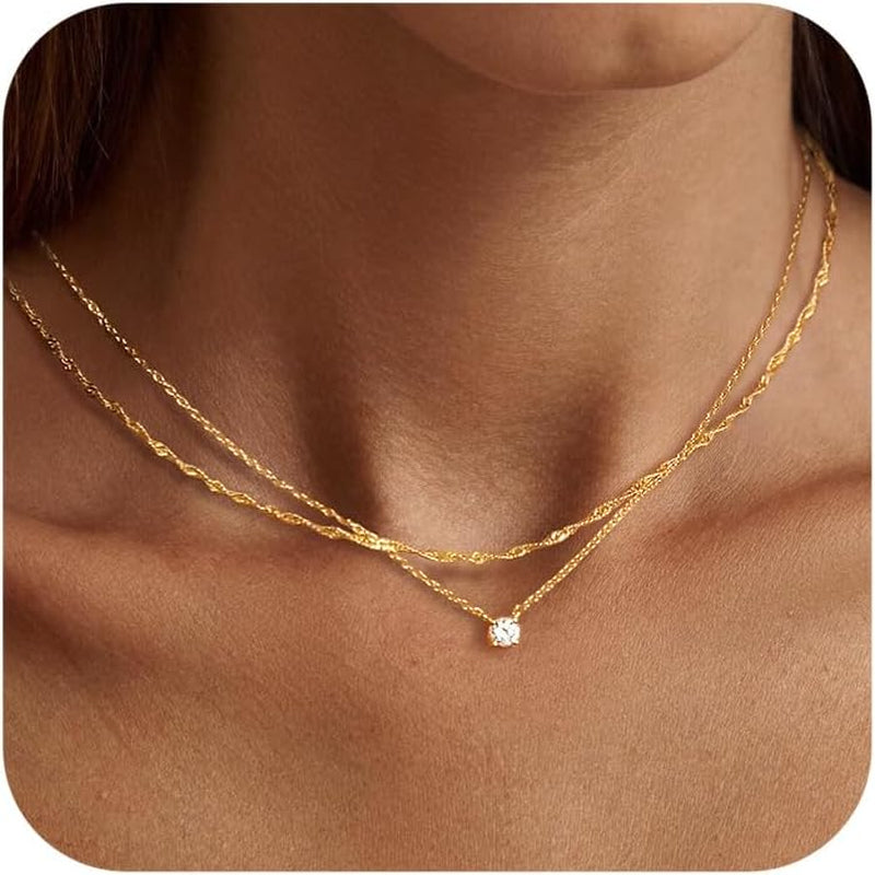 Dainty 14K Gold &amp; Silver CZ Choker Necklace