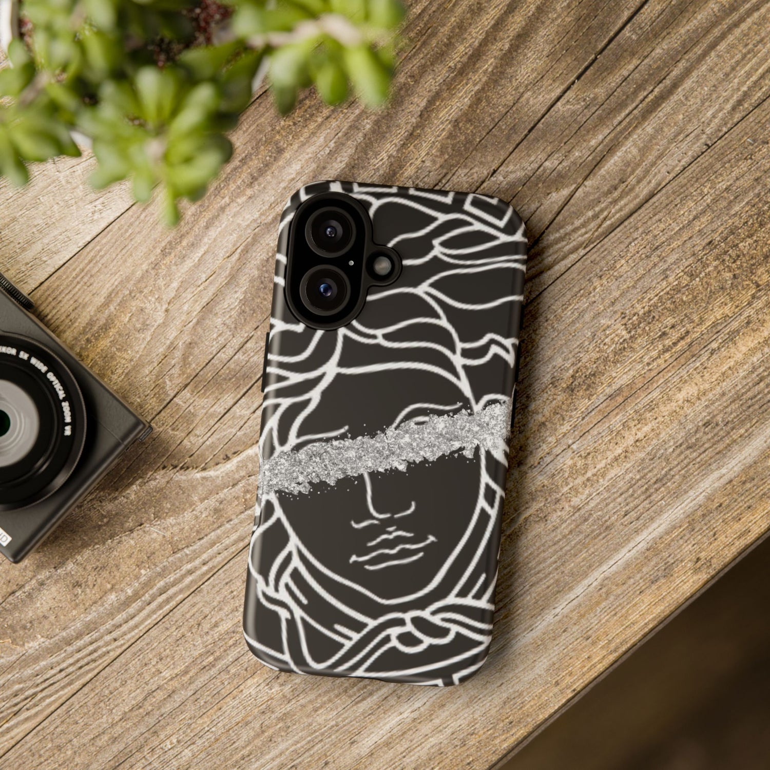 Luxury Medusa Head Tough Black and Silver Phone Case