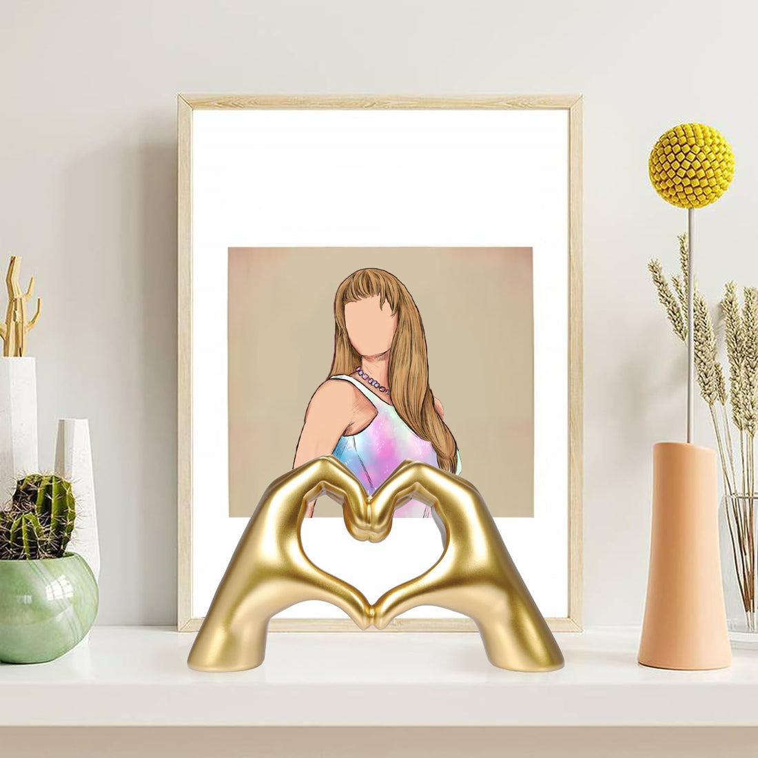 Gold Heart Hands Sculpture Room Decor