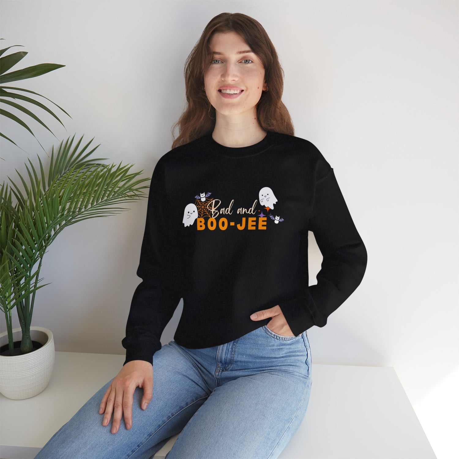 Bad and Boo jee Halloween Sweatshirt | Trendy Womens Pullover for Spooky Season Comfort