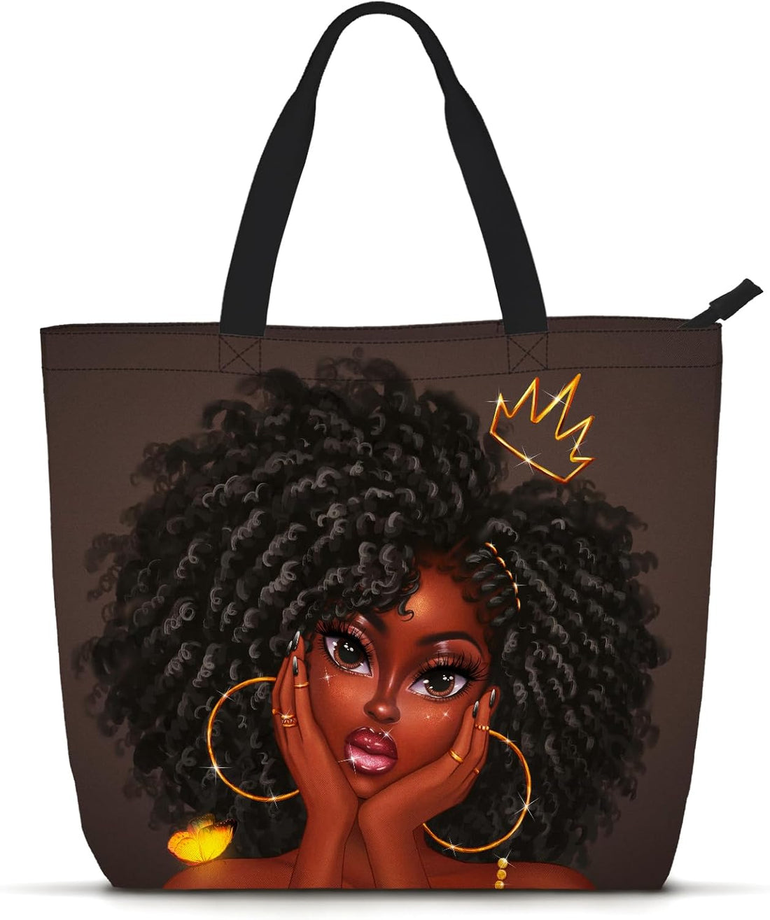 African American Women’s Black Tote Bag – Shoulder Handbag with Zip for Work &amp; Beach