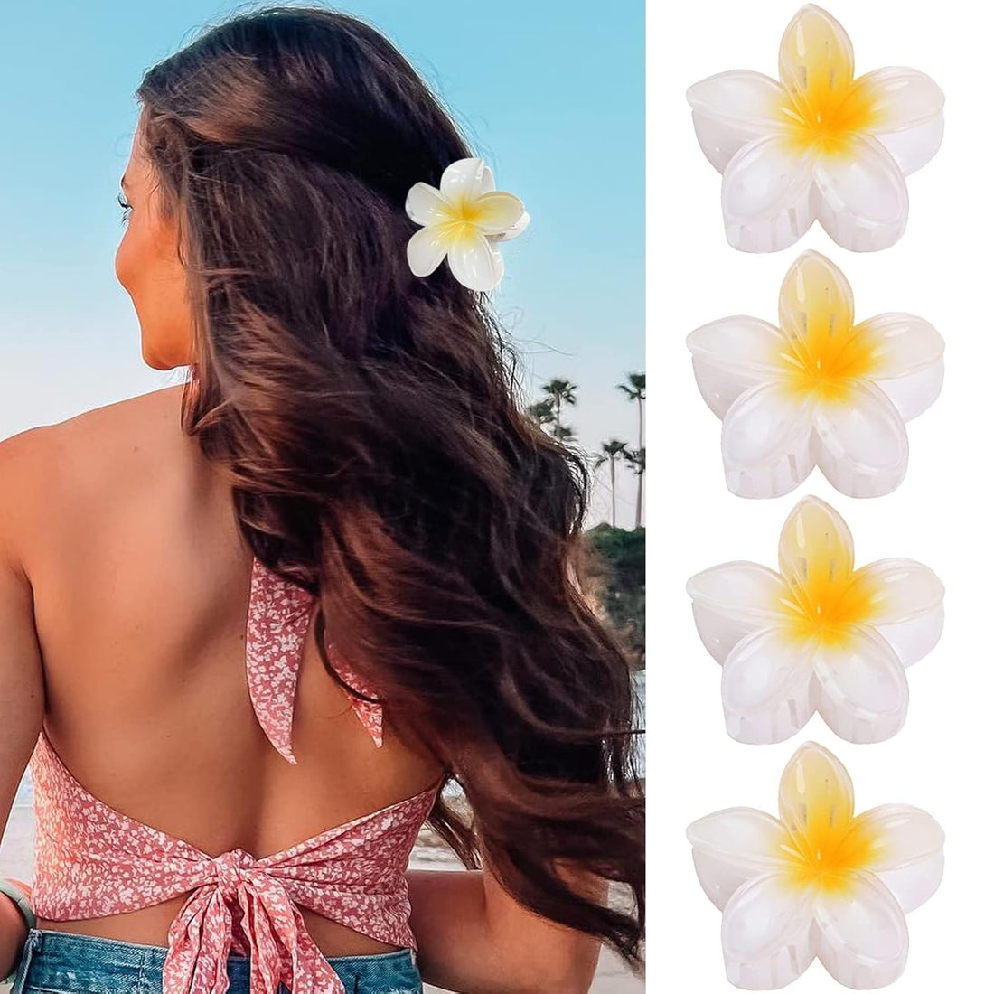 4PCS White Flower Claw Hair Clips