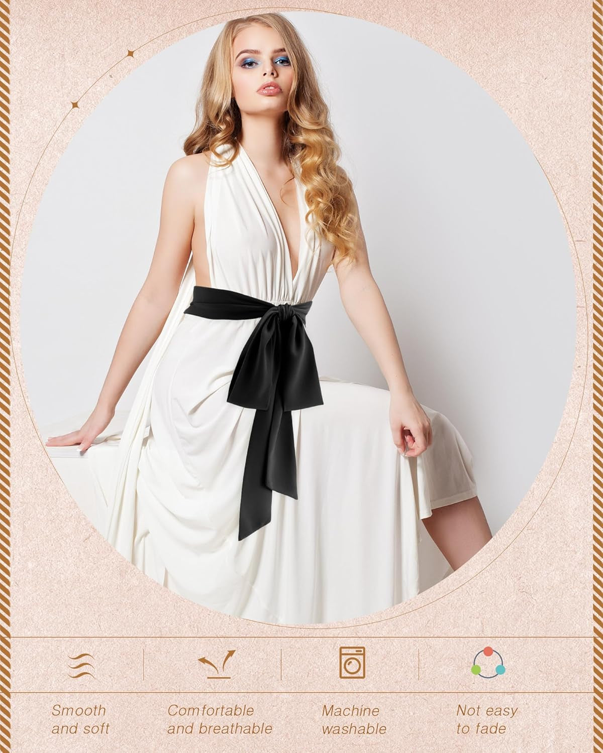 Women’s Chiffon Dress Sash Belt – 3&quot; Wide Bridal Waist Accessory